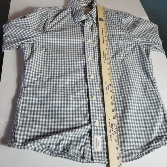 ABERCROMBIE & FITCH GRAY AND WHITE 100% COTTON BUTTON DOWN MUSCLE SHIRT SIZE XL - Picture 4 of 8
